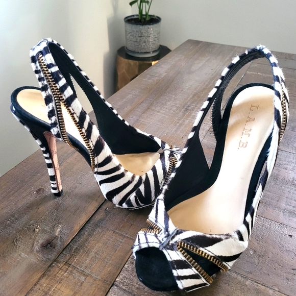 L.A.M.B. Dawna Zebra Heels Sz 6 - Picture 2 of 5